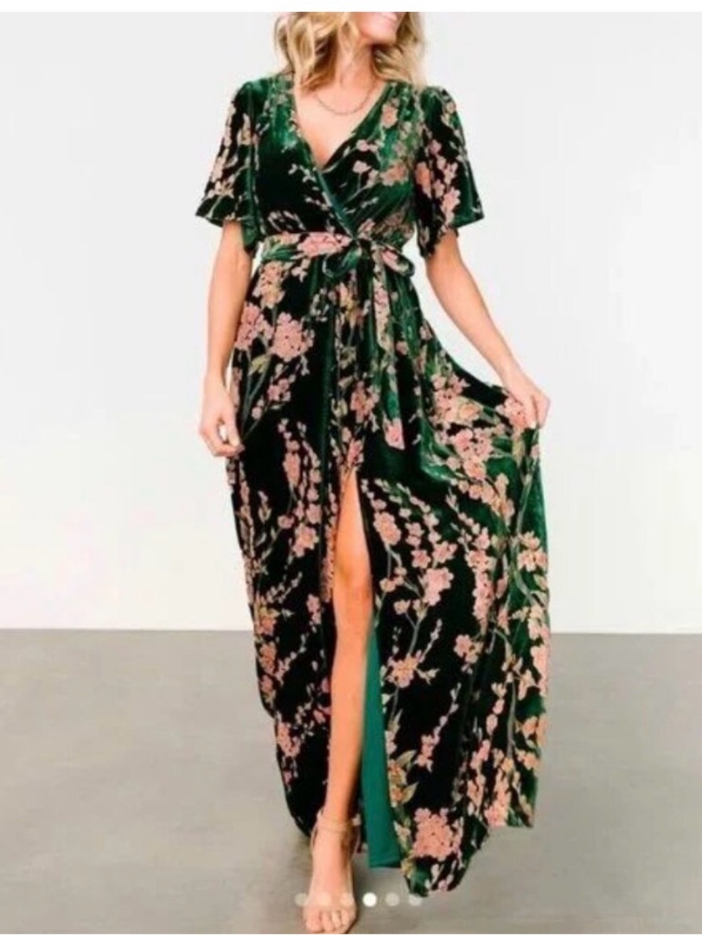 Baltic Born- Floral Velvet Wrap Maxi Dress - Picture 3 of 5